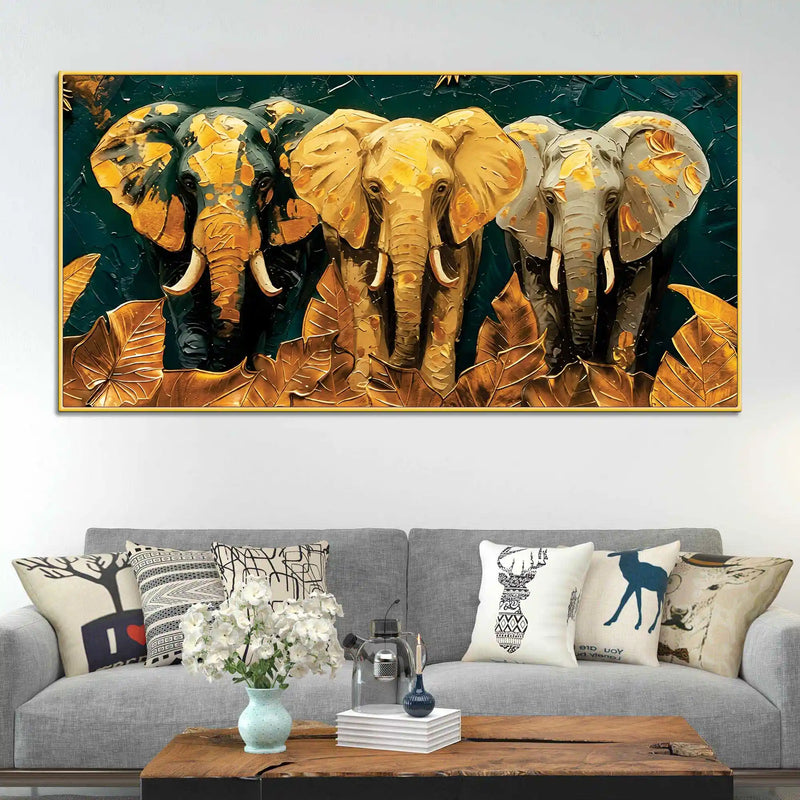 Elegant Three Elephant Canvas Artwork Wall Painting for Home