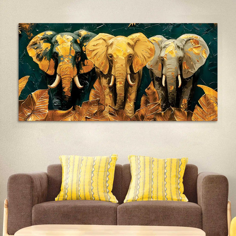 Elegant Three Elephant Canvas Artwork Wall Painting for Home