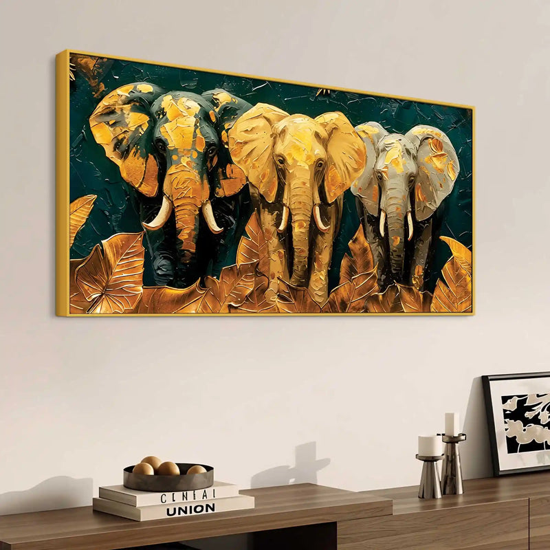 Elegant Three Elephant Canvas Artwork Wall Painting for Home