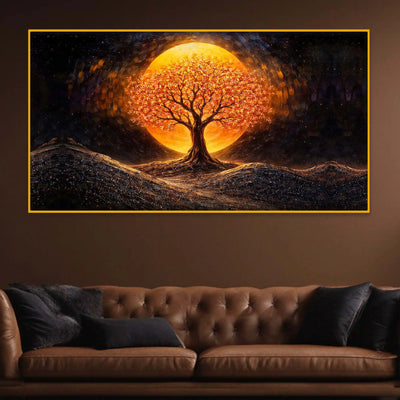 Elegant Tree of Life Crystal Glass Painting for Living Room
