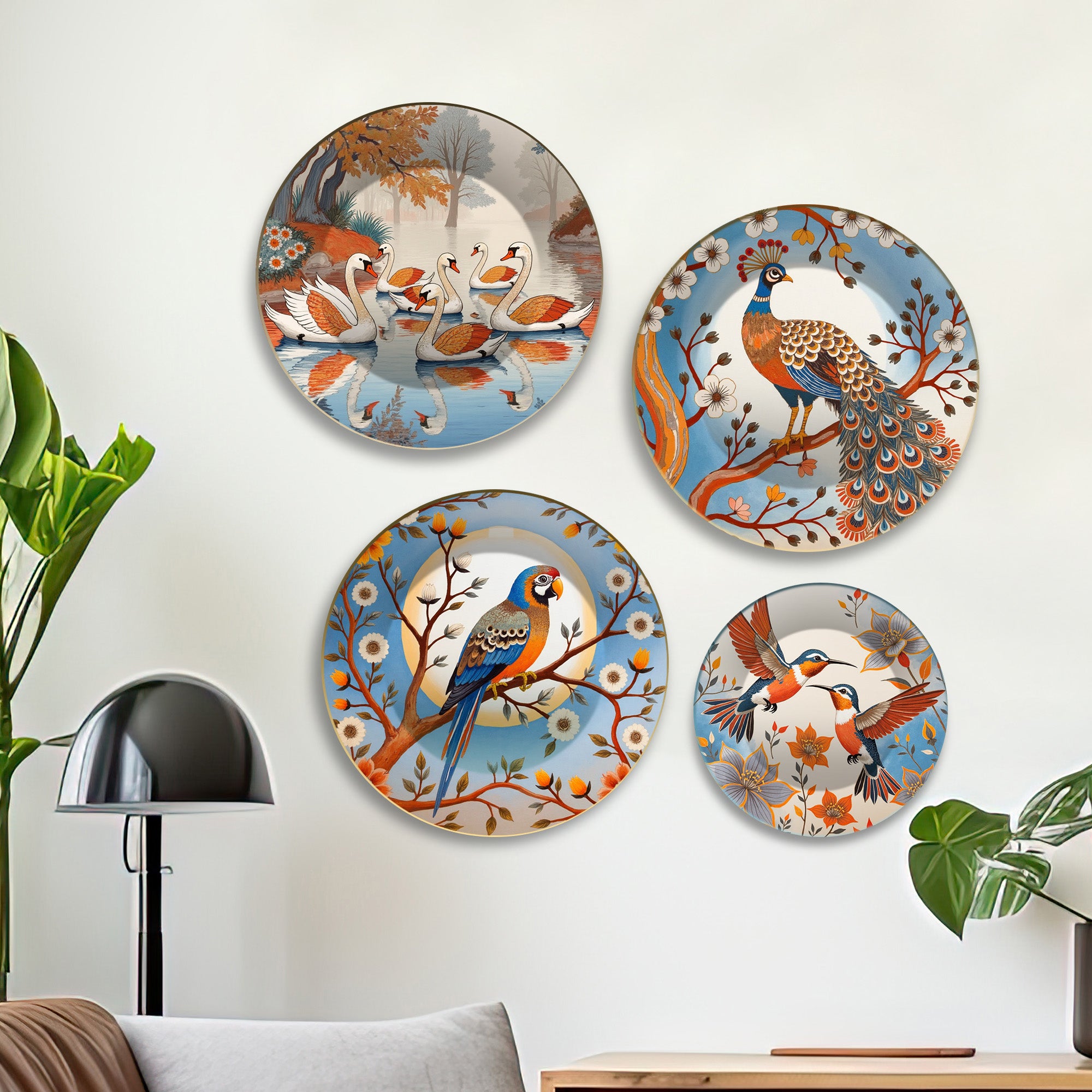 Elegant Vintage Birds Premium Wall Plates Painting Set of Four