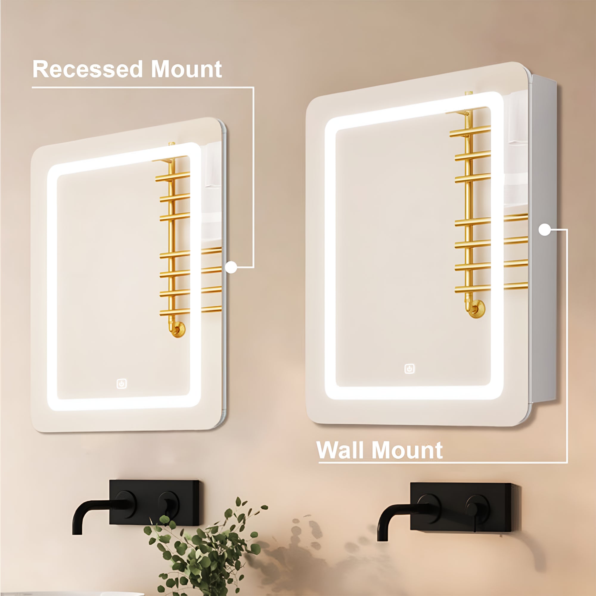 Elegant Wall Mounted LED Mirror Cabinet with Defogger Function