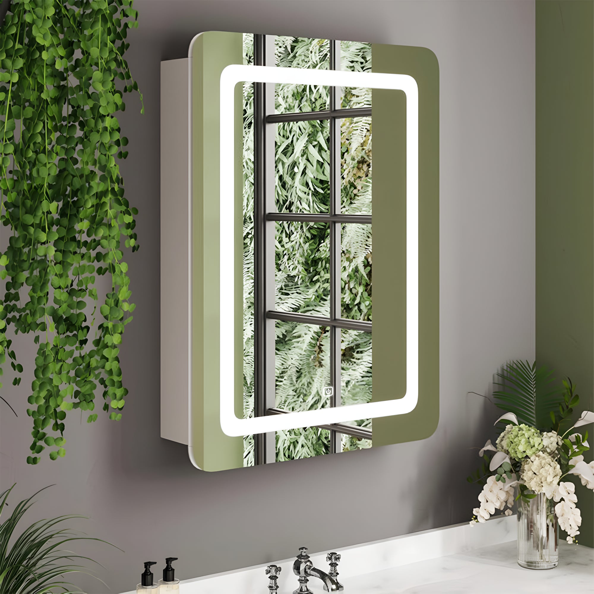 Elegant Wall Mounted LED Mirror Cabinet with Defogger Function