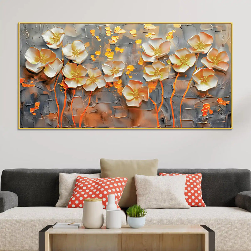 Elegant White Flower Abstract Canvas Wall Painting