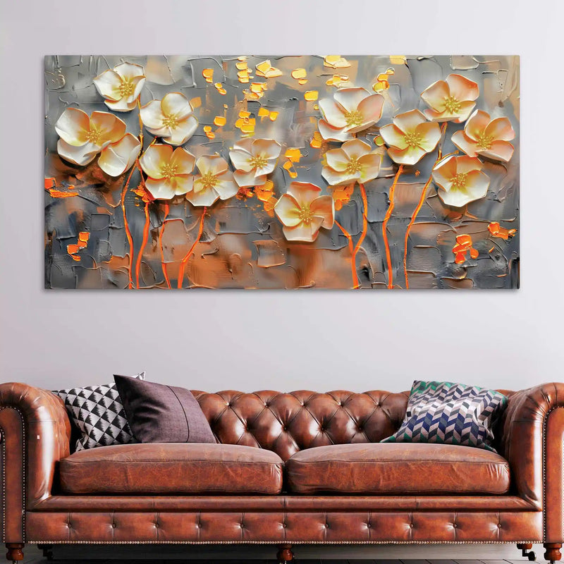 Elegant White Flower Abstract Canvas Wall Painting