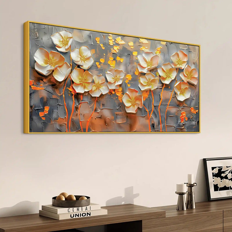 Elegant White Flower Abstract Canvas Wall Painting