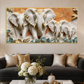 Elegant White & Golden Elephant Family 3D Canvas Wall Painting