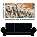 Elegant White & Golden Elephant Family 3D Canvas Wall Painting