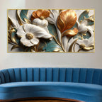 Elegant White Magnolia & Golden Leaves 3D Canvas Wall Painting