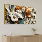 Elegant White Magnolia & Golden Leaves 3D Canvas Wall Painting