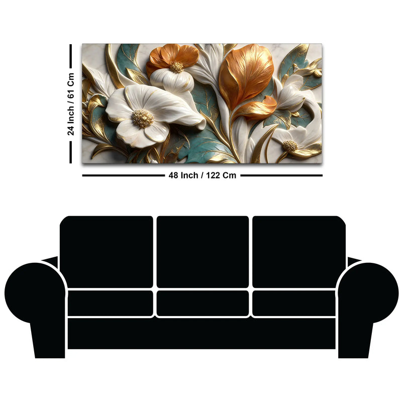 Elegant White Magnolia & Golden Leaves 3D Canvas Wall Painting