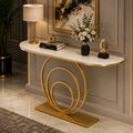 Elegant White Marble Top Console Table with Sculptural Gold Rings