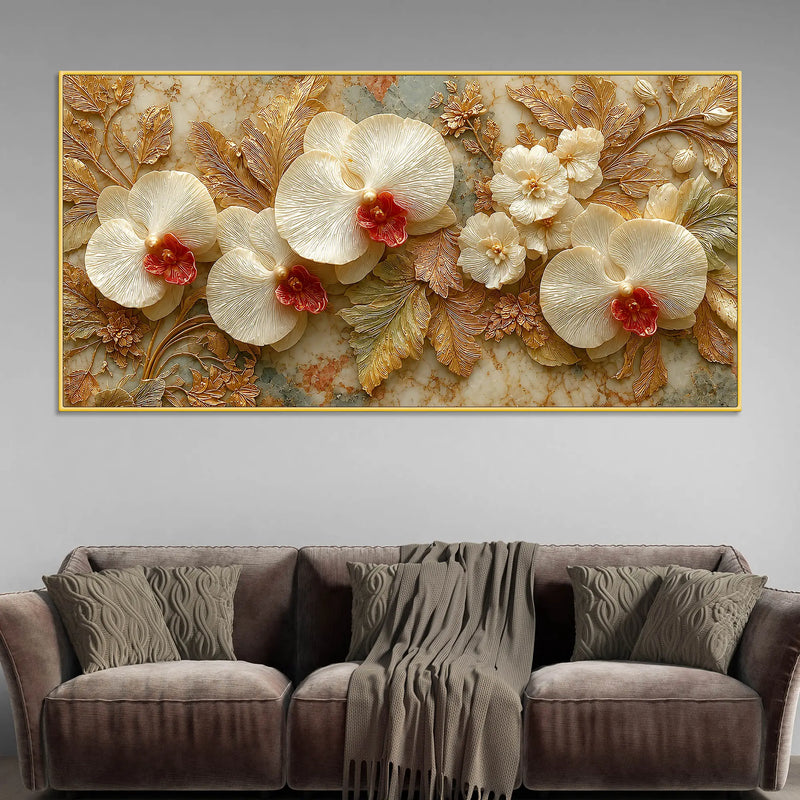 Elegant White Orchid Bloom 3D Canvas Wall Painting