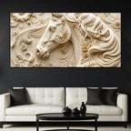 Elegant White Stallion with Floral Embossed 3D Canvas Wall Painting