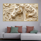 Elegant White Stallion with Floral Embossed 3D Canvas Wall Painting