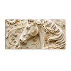 Elegant White Stallion with Floral Embossed 3D Canvas Wall Painting