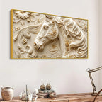 Elegant White Stallion with Floral Embossed 3D Canvas Wall Painting