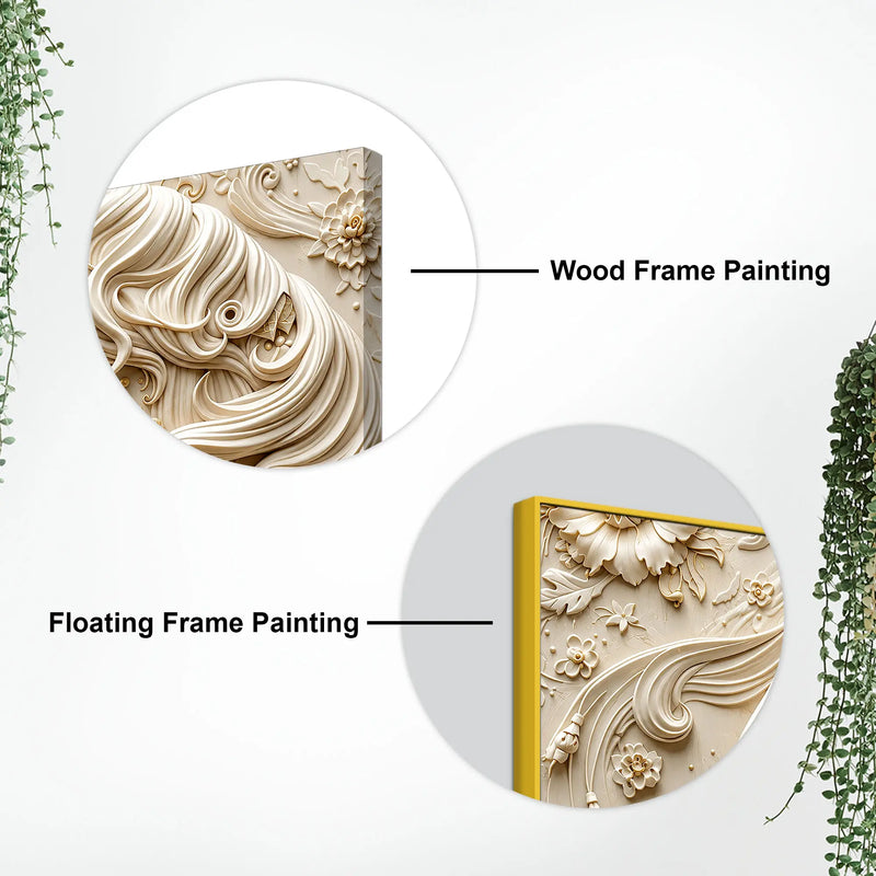 Elegant White Stallion with Floral Embossed 3D Canvas Wall Painting