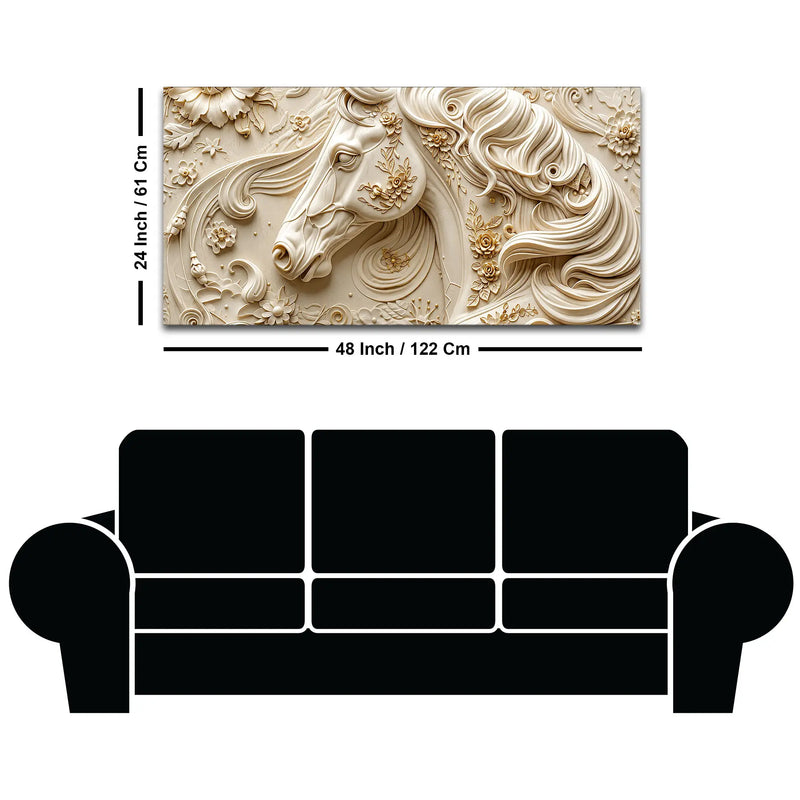 Elegant White Stallion with Floral Embossed 3D Canvas Wall Painting