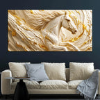 Elegant White Stallion with Liquid Gold Swirls 3D Canvas Wall Painting