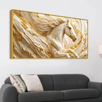 Elegant White Stallion with Liquid Gold Swirls 3D Canvas Wall Painting