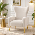 Elegant White Wingback Lounge Chair with Golden Metal Legs