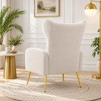 Elegant White Wingback Lounge Chair with Golden Metal Legs
