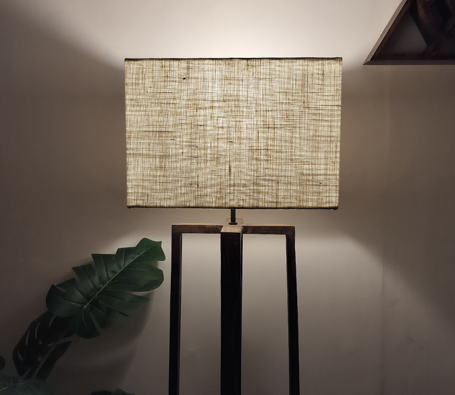 Elegant Wooden Floor Lamp with Brown Base and Beige Color Fabric