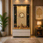 Elegant Wooden Temple with Om Cutwork and Dual Storage Drawers