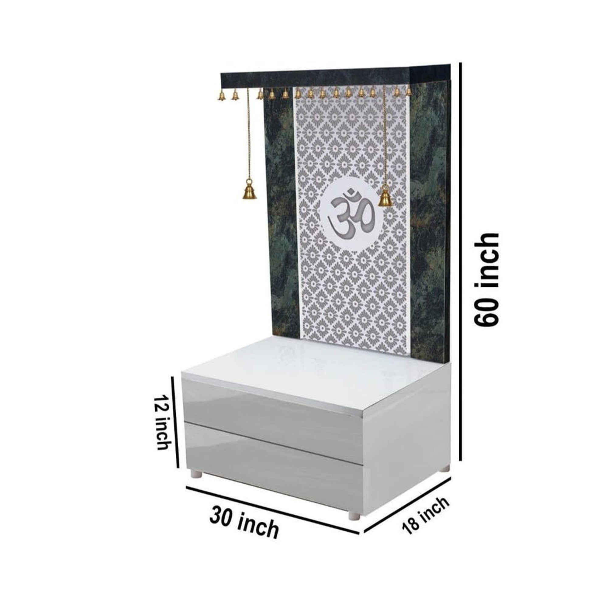 Elegant Wooden Temple with Om Cutwork and Dual Storage Drawers