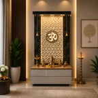 Elegant Wooden Temple with Om Cutwork and Dual Storage Drawers