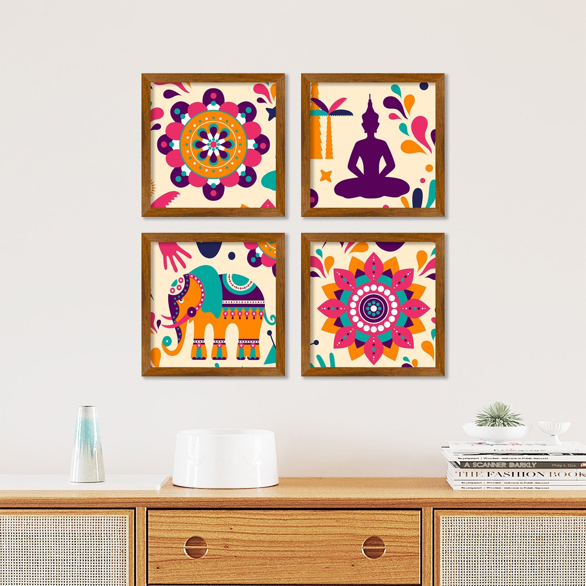 Elements Seamless Decorative Pattern Design Wall Frame Set of Four