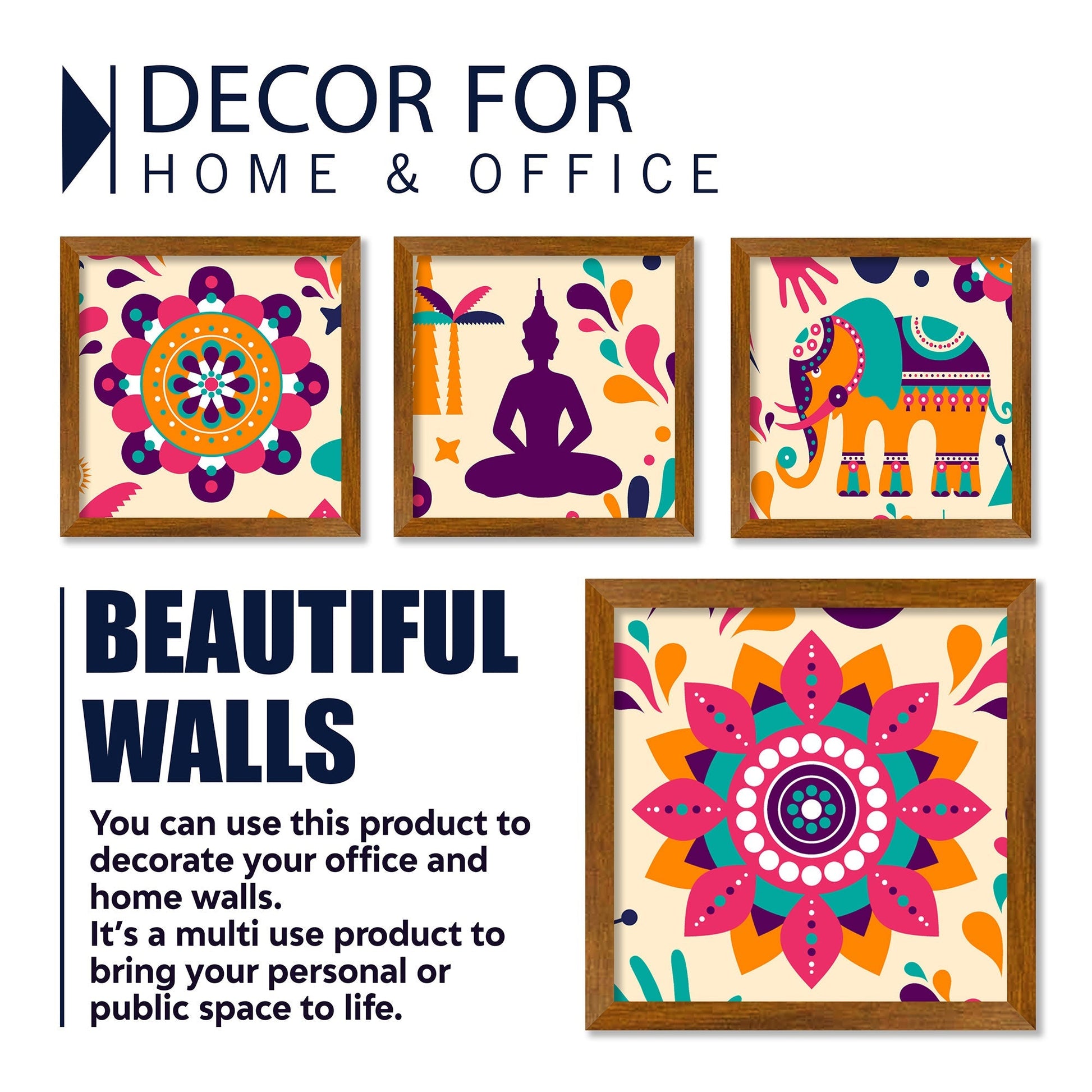 Elements Seamless Decorative Pattern Design Wall Frame Set of Four