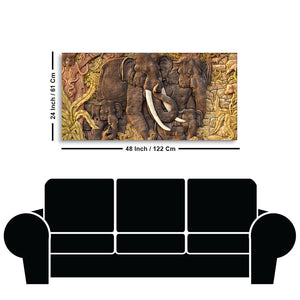 Elephant Family in the Forest Textured Art Premium Wall Painting