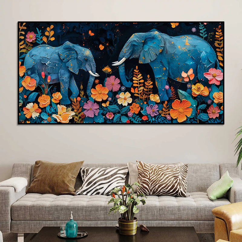 Elephant Floral Canvas Abstract Artwork Wall Painting for Home Decor