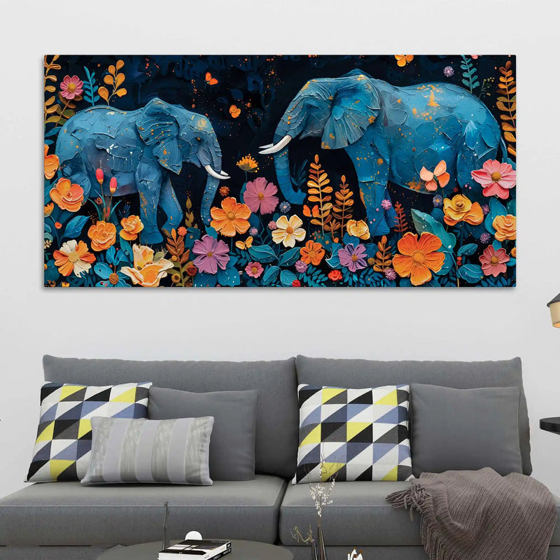 Elephant Floral Canvas Abstract Artwork Wall Painting for Home Decor