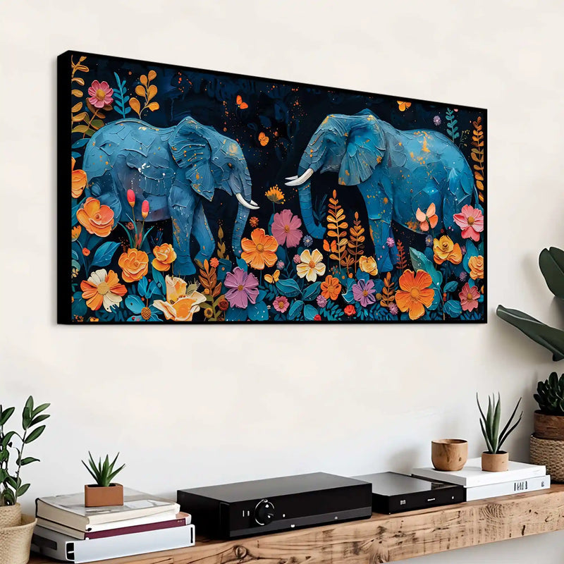 Elephant Floral Canvas Abstract Artwork Wall Painting for Home Decor