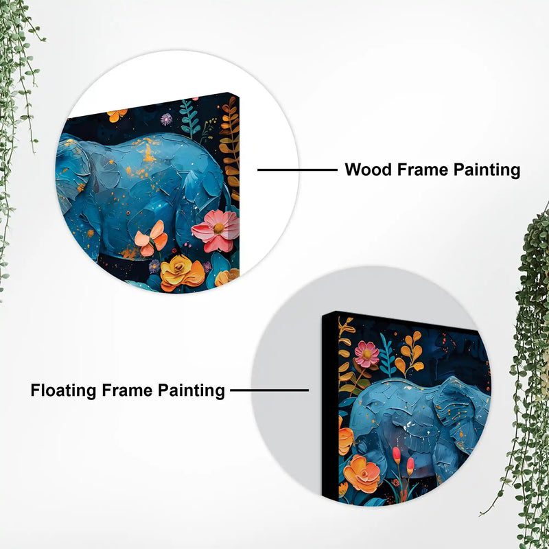 Elephant Floral Canvas Abstract Artwork Wall Painting for Home Decor