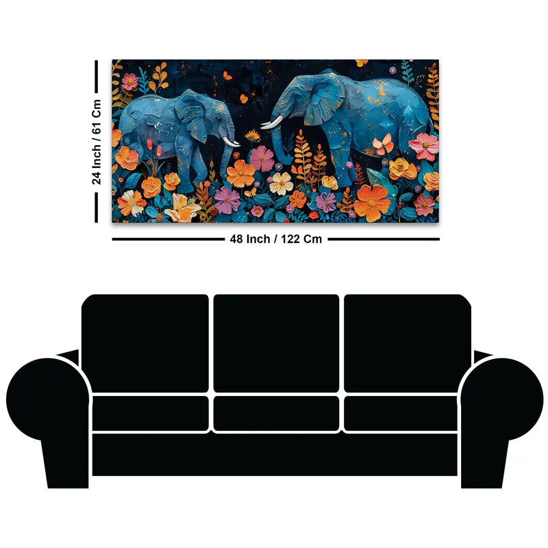 Elephant Floral Canvas Abstract Artwork Wall Painting for Home Decor