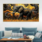 Elephant of Prosperity Walking in Golden Fields Psychedelic Canvas Wall Painting