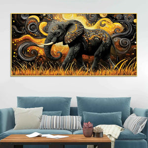 Elephant of Prosperity Walking in Golden Fields Psychedelic Canvas Wall Painting