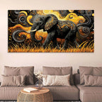 Elephant of Prosperity Walking in Golden Fields Psychedelic Canvas Wall Painting