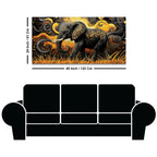 Elephant of Prosperity Walking in Golden Fields Psychedelic Canvas Wall Painting