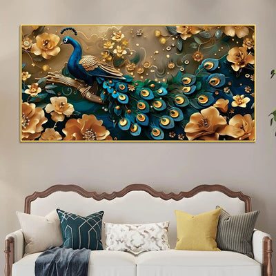 eloquent-royal-peacock-in-golden-blossom-garden-premium-canvas-wall-painting