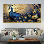 Enchanted Peacock Surrounded by Waves of Gold Canvas Wall Painting