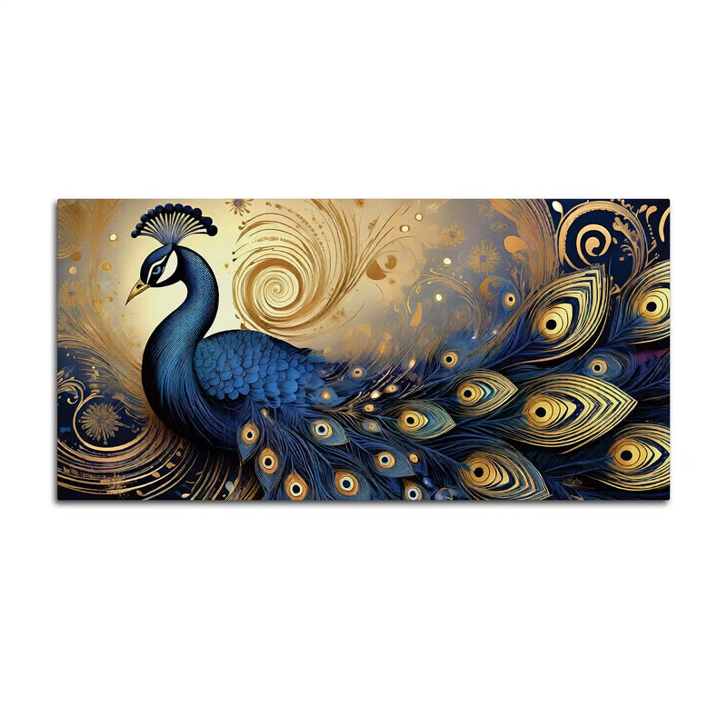 Enchanted Peacock Surrounded by Waves of Gold Canvas Wall Painting