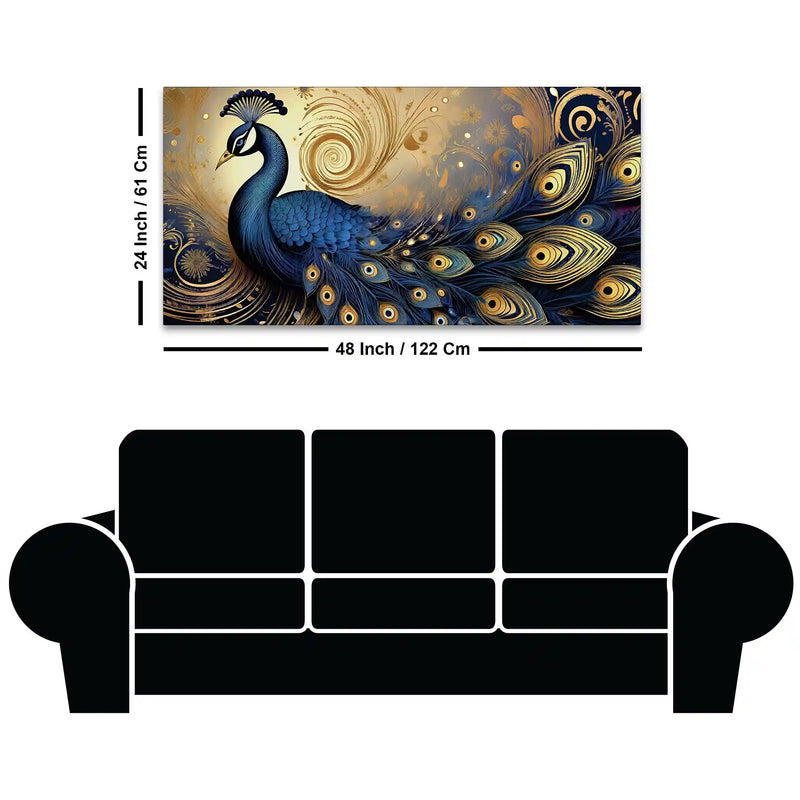Enchanted Peacock Surrounded by Waves of Gold Canvas Wall Painting