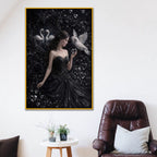 Enchanted Swan Princess Floating Frame Crystal Wall Painting
