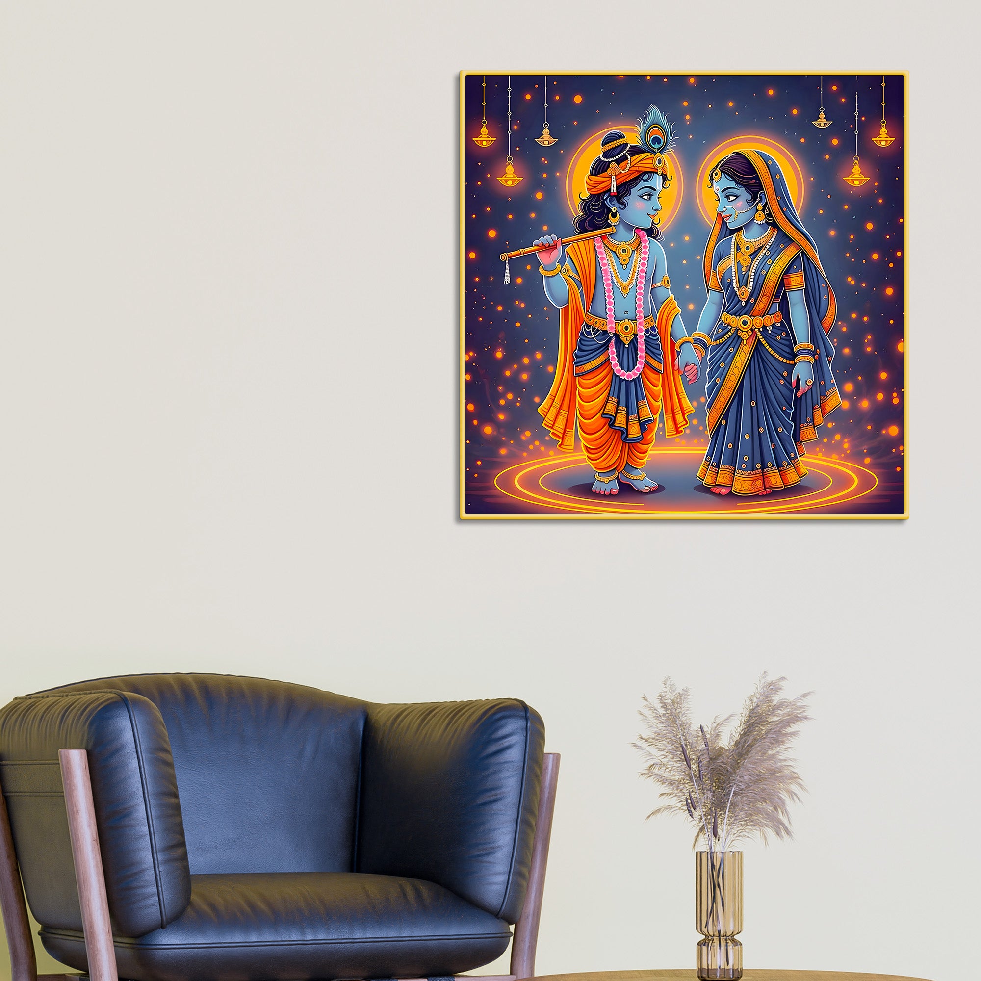 Enchanting Little Radha Krishna Sacred Radiance Devotional Wall Art Abstract Canvas Wall Painting