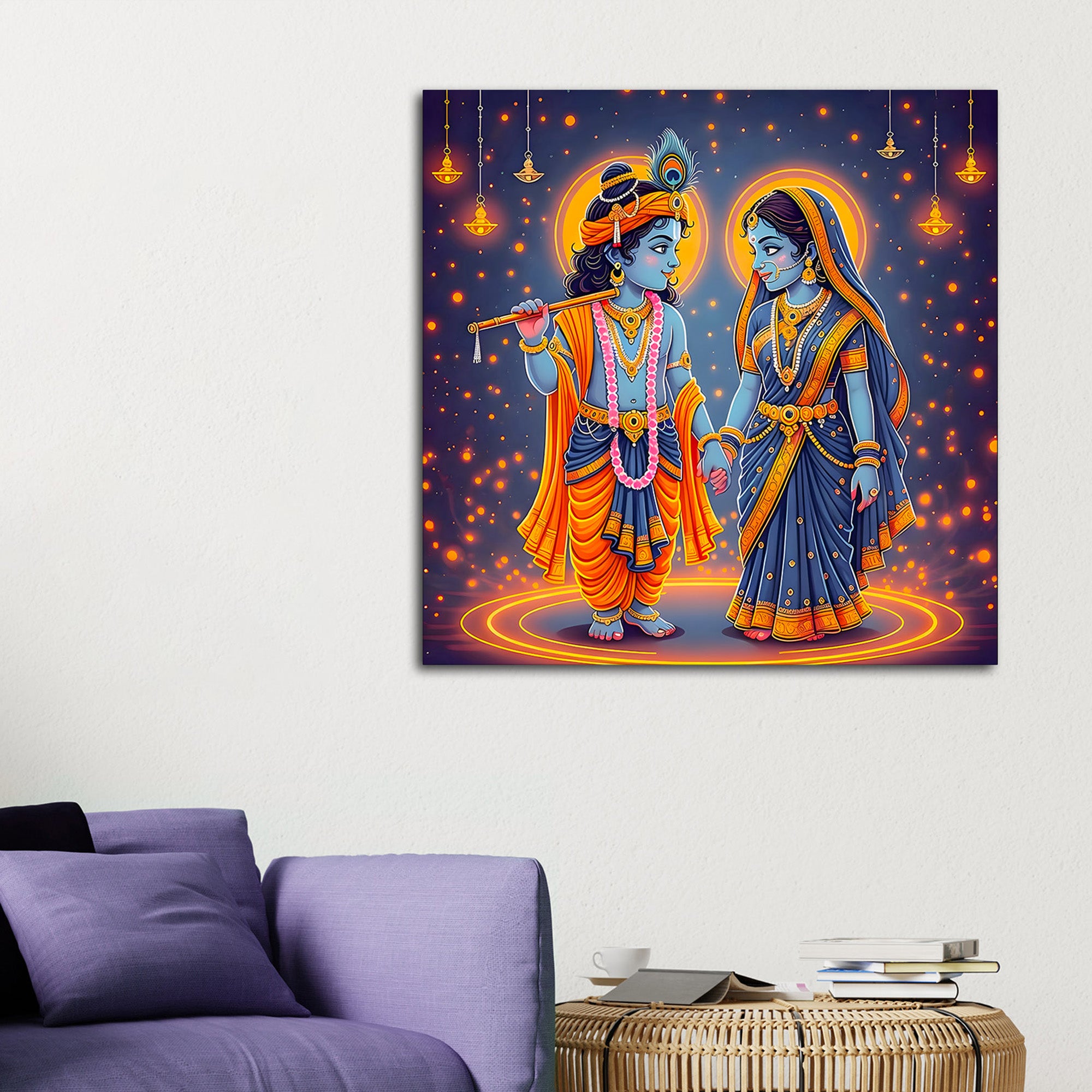 Enchanting Little Radha Krishna Sacred Radiance Devotional Wall Art Abstract Canvas Wall Painting